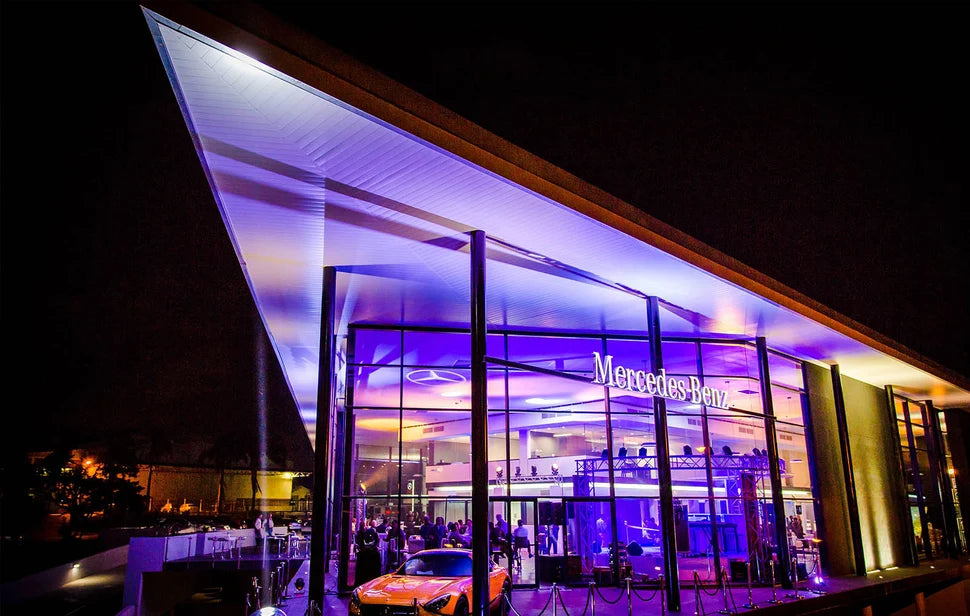 Illuminated Mercedes-Benz dealership signage from PSA’s portfolio